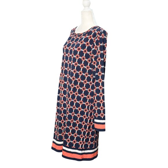 Michael Kors Womens L Long Sleeve Geometric Pattern Dress Blue Orange Stretch - Picture 4 of 9
